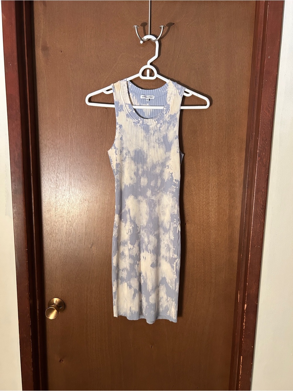 Cotton Citizen Ibiza Ribbed Tie-Dye Midi Dress Light Blue Cream Size XS